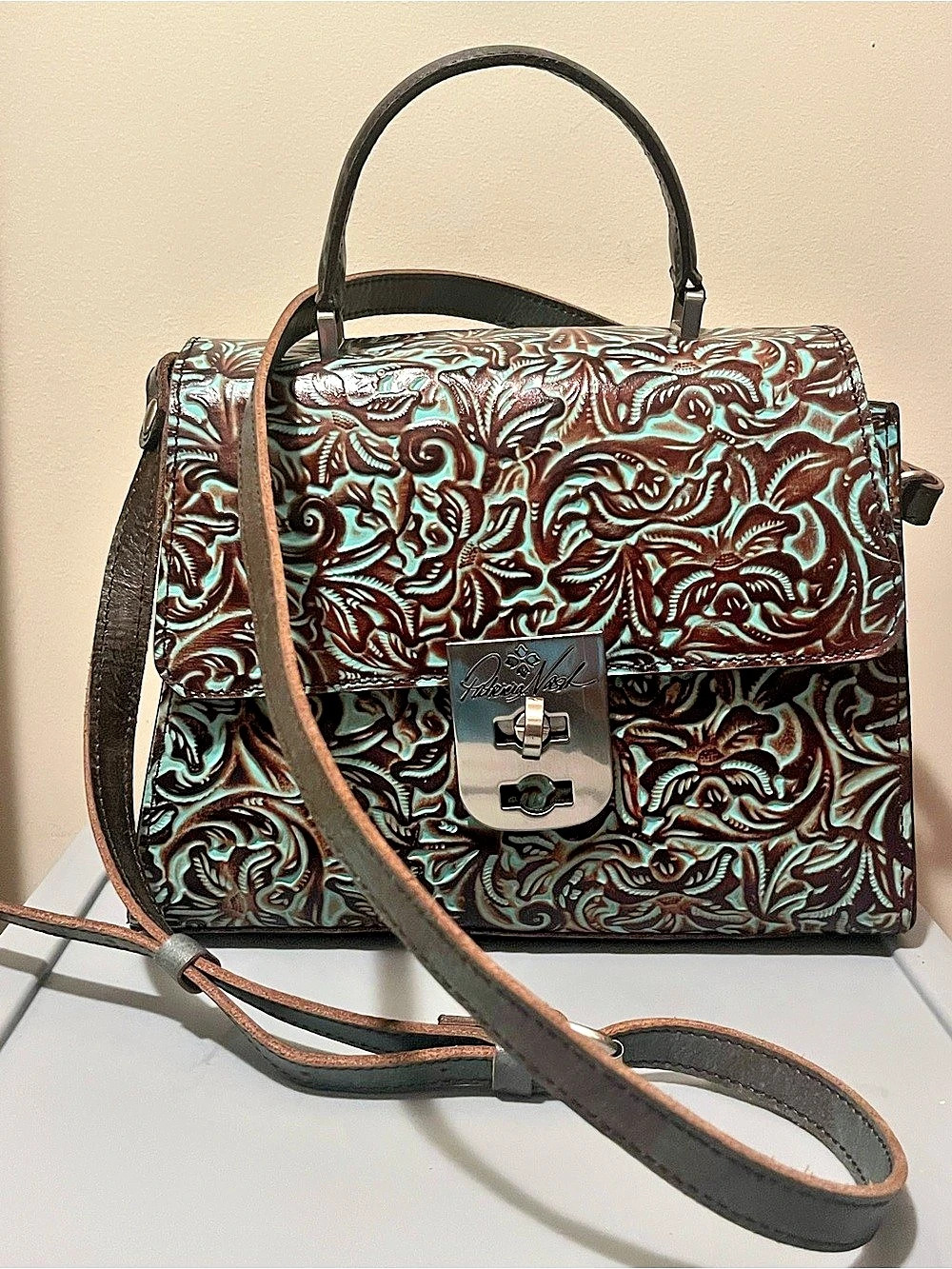 Patricia Nash Corana Satchel in Brown & Blue
